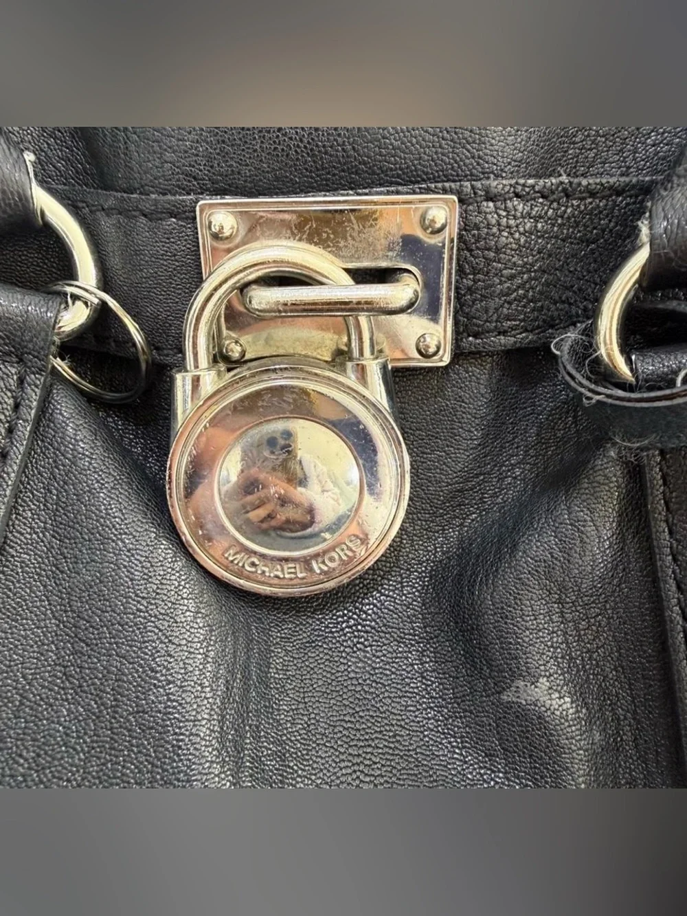 Black Leather Handbag with Silver Chain Accent